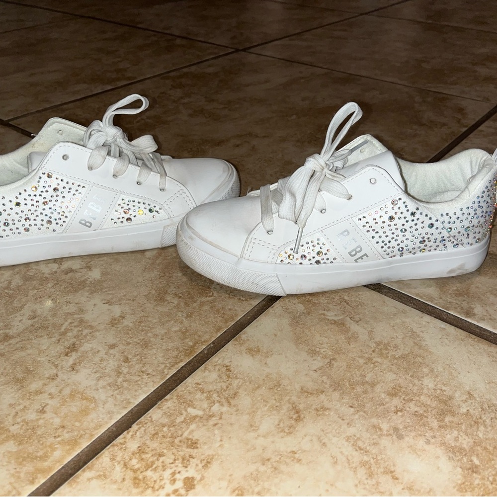 Bebe White Sneakers with Rhinestone Detailing
